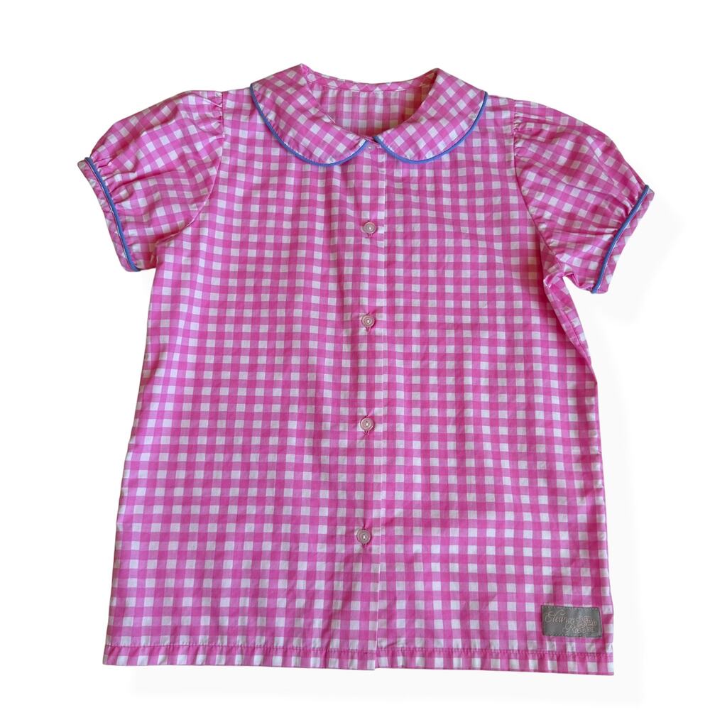 Eleanor Rose Esther Top Pink Gingham Peter Pan Collar  Girls 8-10